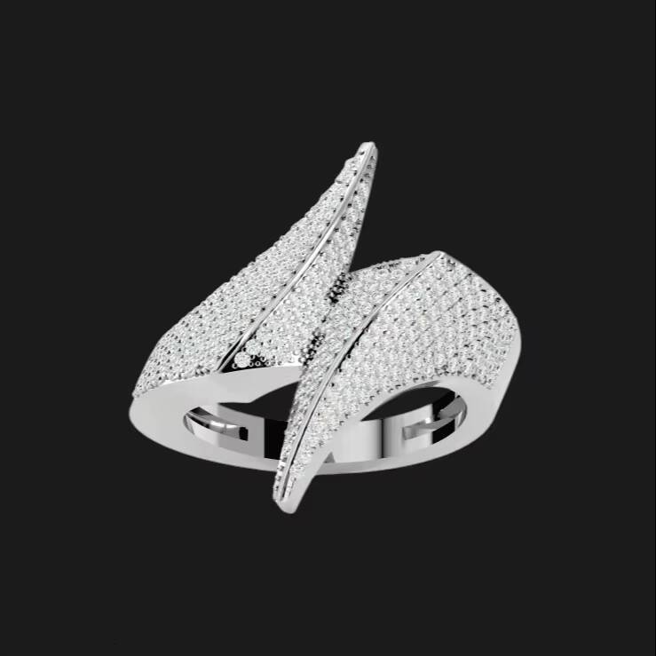Twisted crossover moissanite band ring in polished silver tone crafted for elegant modern stylish hip hop jewellery wear