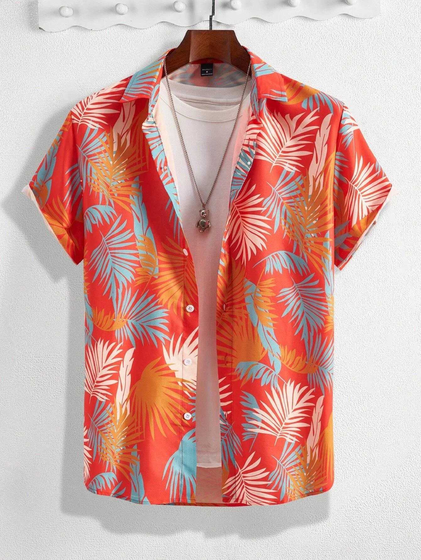 Mens Tropical Plant 3D Print Hawaiian Beach Flower Shirt Casual Slim Fashion Shirt Simple Retro Lapel Short Sleeve Shirt Top M260305