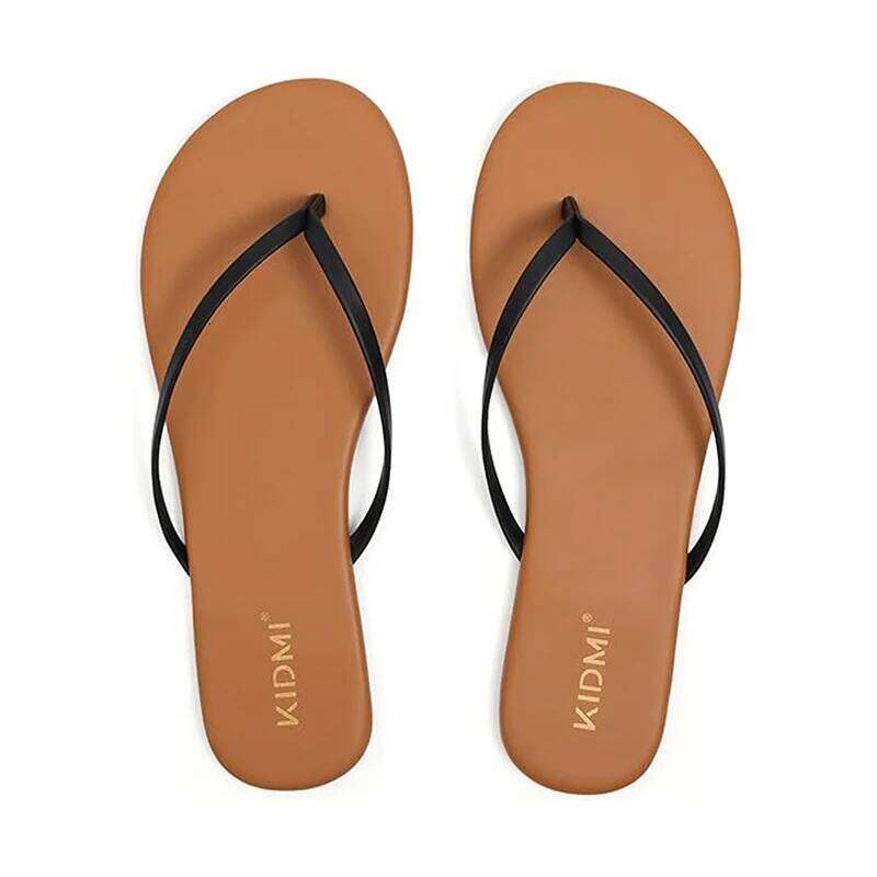 Kidmi 2026 New Vegan Leather Flat Thong Flip Flops Comfortable Memory Foam Summer Beach Sandals for Women