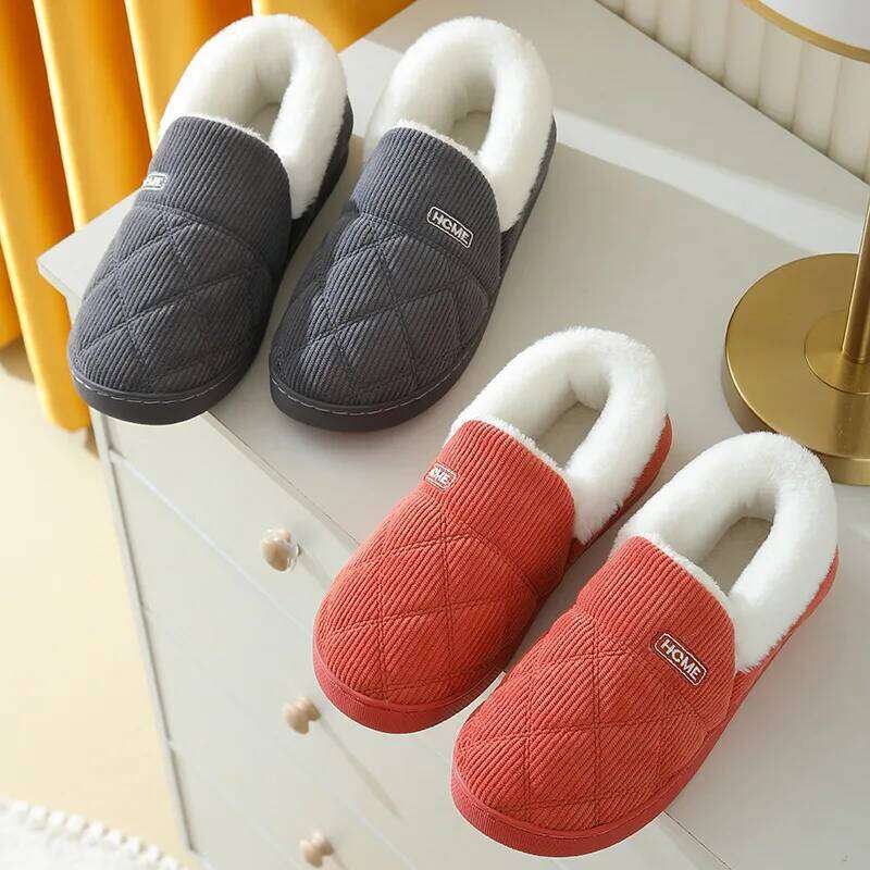 Kidmi Winter Plush Women Fashion Fluffy Men Indoor Warm House Outdoor Antiskid Home Shoes Soft Fur Slippers