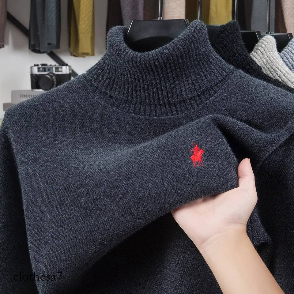 High end brand velvet sweater men's new fashion designer exquisite pony embroidery winter thick warm high neck knitted pullover - view 5