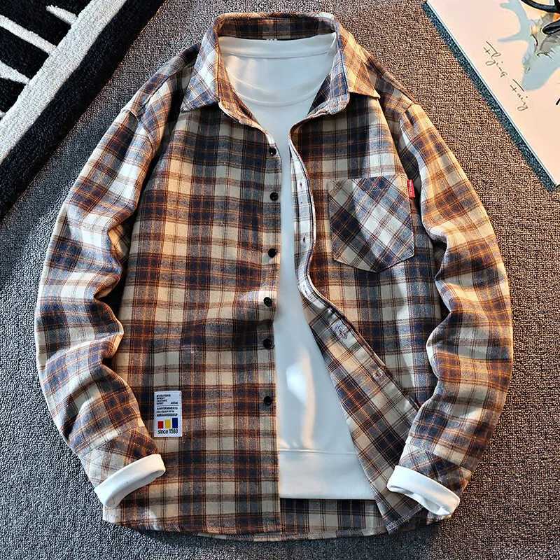 2025 New Arrival Mens Plaid Shirt Long Sleeve Casual Shirts Button Down Regular Fit Work Shirts M260305