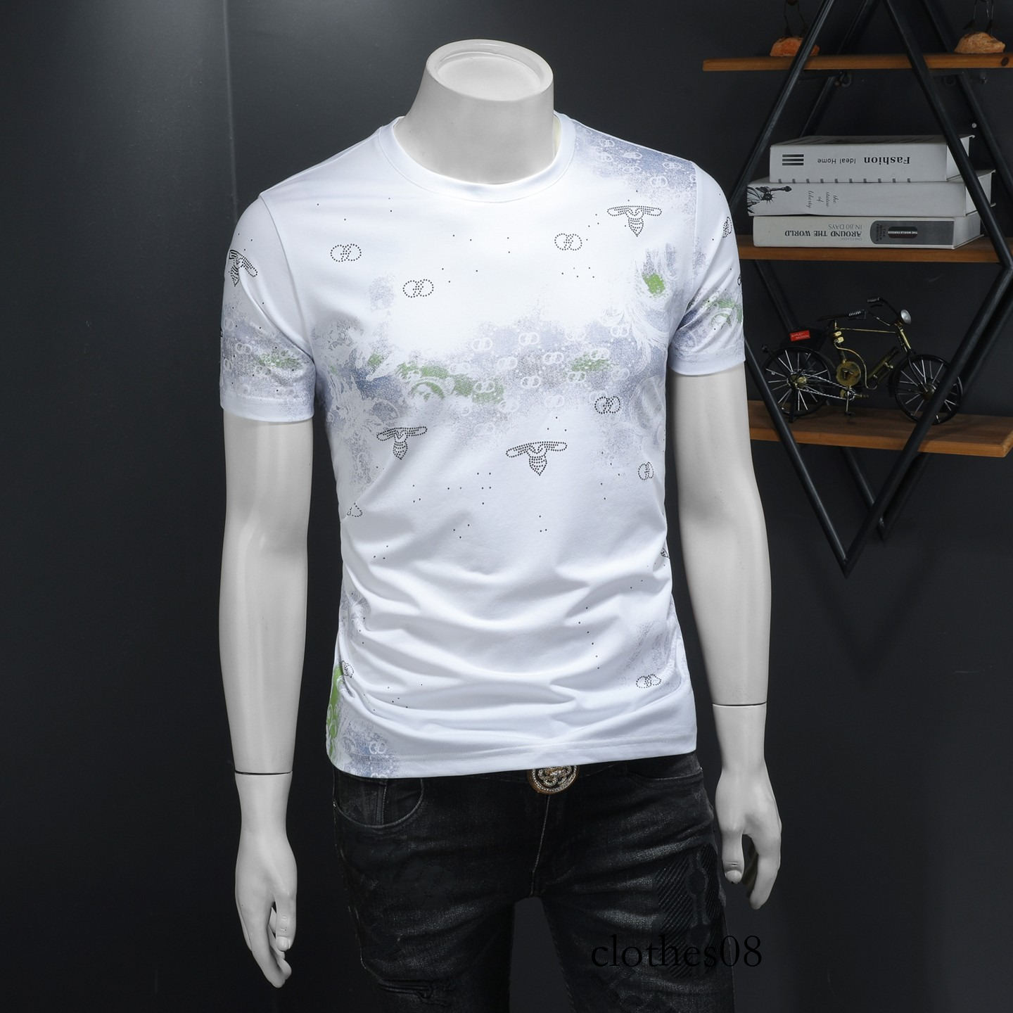 European Station 2026 Summer New Men's Short-Sleeve T-Shirt, Large Size, Round Neck, Slim Fit, Jacquard Pullover Base Shirt, Half Sleeve