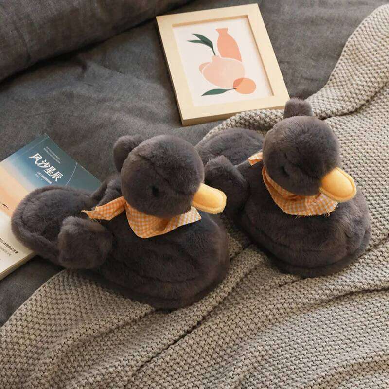 Cute Duck Cotton for Women Cartoon Non-Slip Home Fur Slippers Comfortable Autumn Winter Women's Indoor Shoes