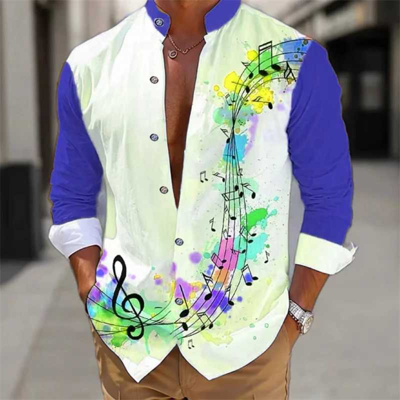 Mens shirt long-sleeved fashion cardigan music notes shirt Hawaiian 3D printed shirt XS-6XL super large size shirt comfortable M260305