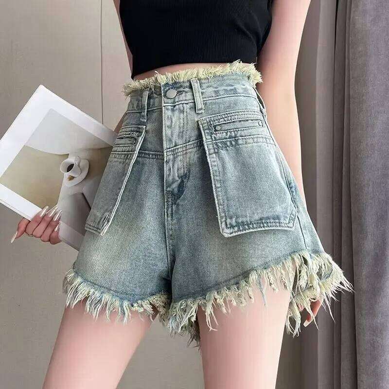 2025 New Summer Denim Shorts Fashion Women Button High Street Y2K Sexy Hot Girl Short Pants Ripped Jeans Tassel Female Clothes XJ260305