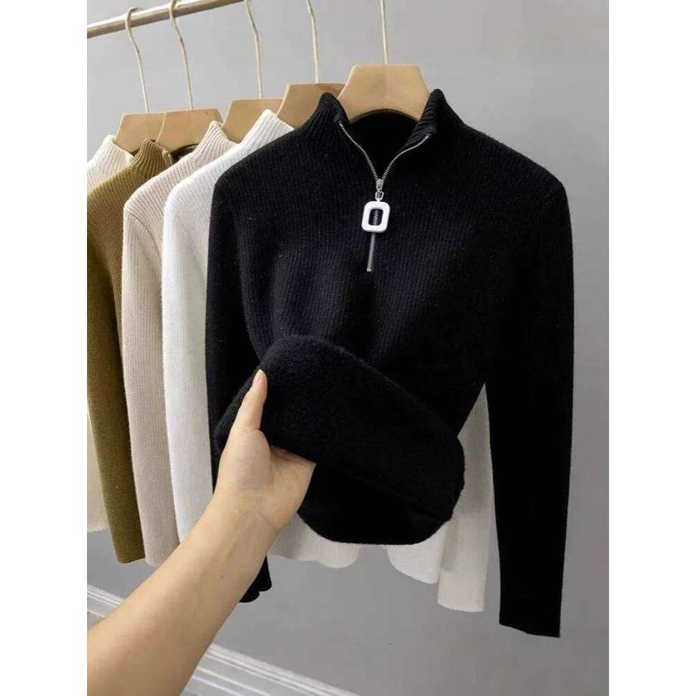 V-Neck Plus Velvet Thicken Knitted Pullover Sweater Woman Casaul Korean Fashion Knitwear Tops Jumpers Plush Lined Warm Sueter XJ260305