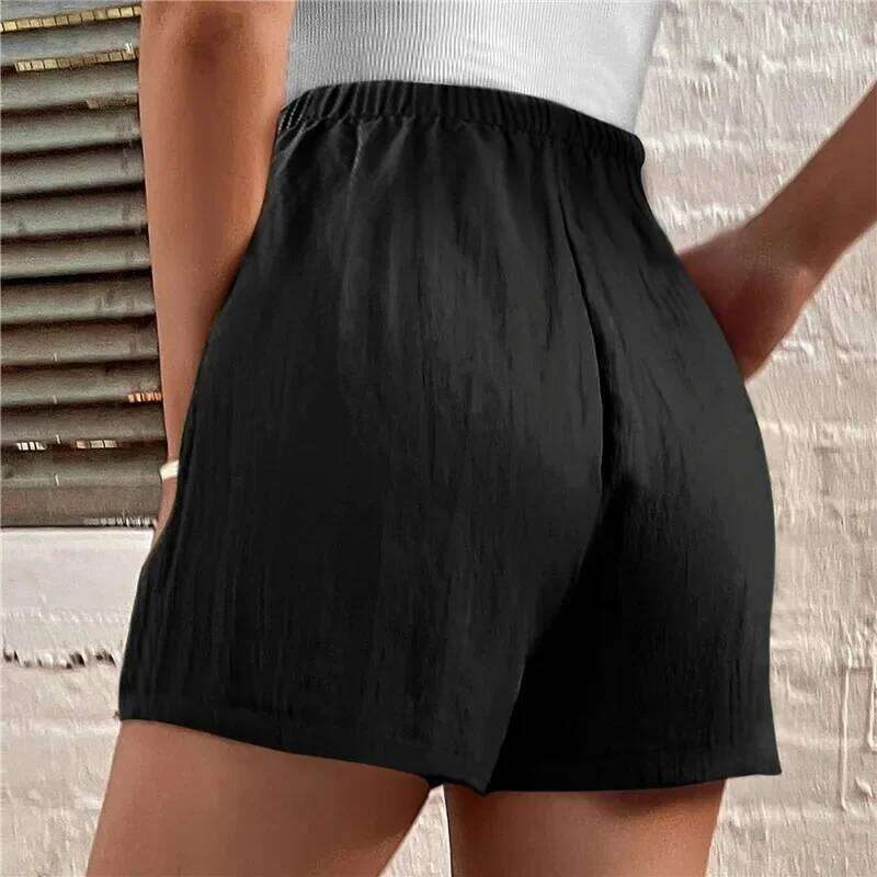 Cotton Linen Women's Sport Summer Solid High Waist Black Shorts Women Fashion Plus Size Casual Basic Short Pants XJ260305