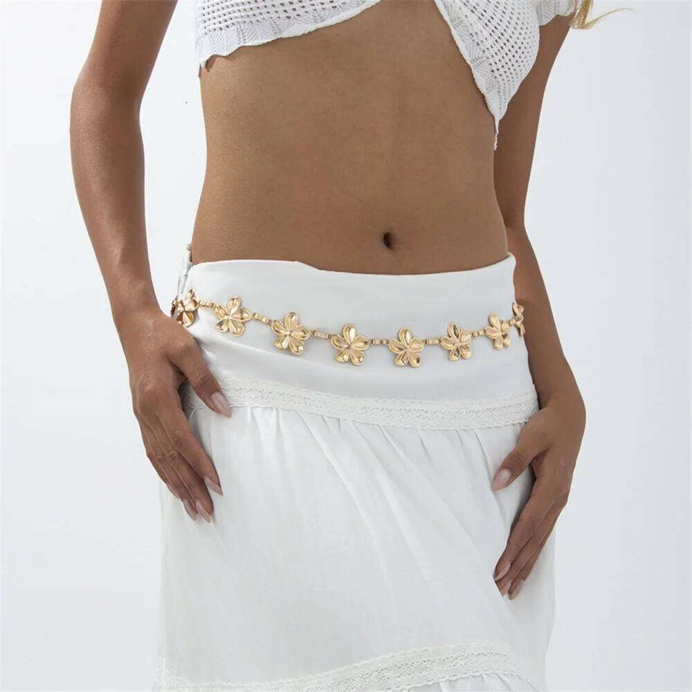 Personality Metal Flowers Waist Chain for Women Fashion Elegant Metal Bikini Belly Belt Party Rave Body Jewelry Summer Beach S260304