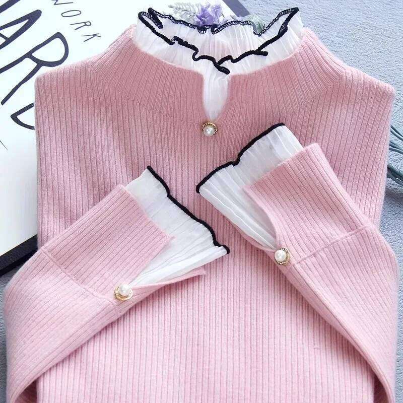 2026 Spring Autumn Cashmere Women's Knitted Sweater Half High Neck Soft Pullovers Long Sleeves Sweaters Pull Femme XJ260305
