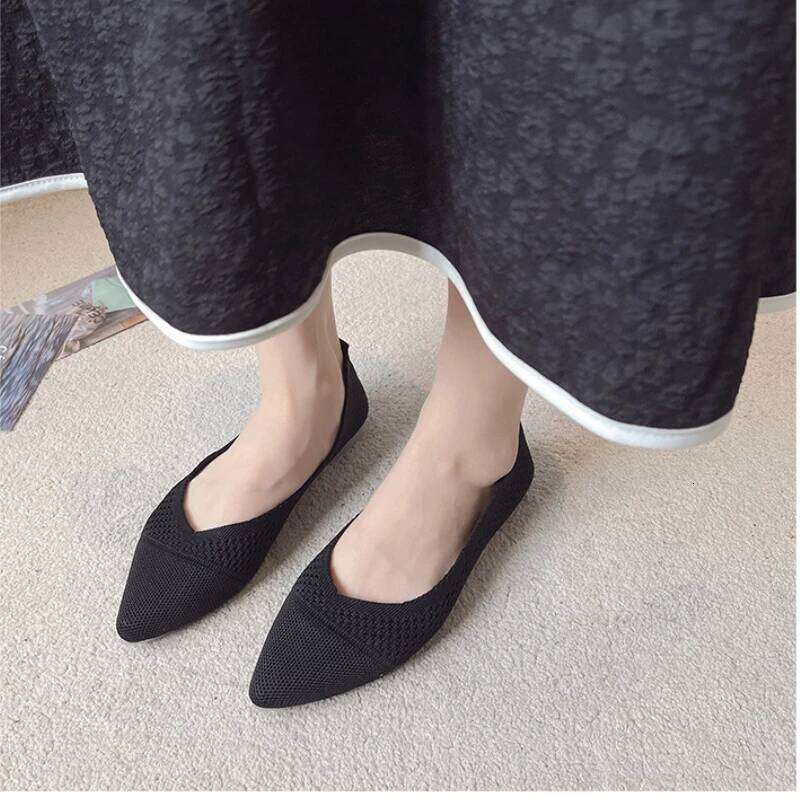 2025 Women Pointed Toe Flats Breathable Fabric Spring Summer Flat Shoes Soft Sole Slip-on Girls Daily Walking Driving Loafers