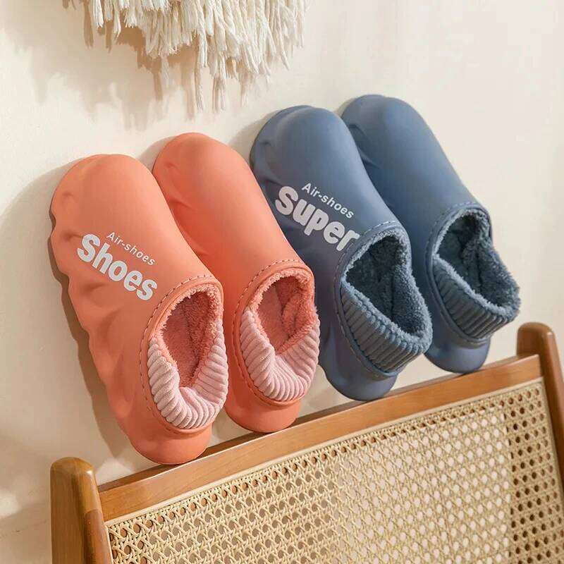 Kidmi Winter Fur Shoes Men Classic Outdoor Waterproof Fluffy Slippers For Women Fashion Plush House Shoe With Padded Slipper