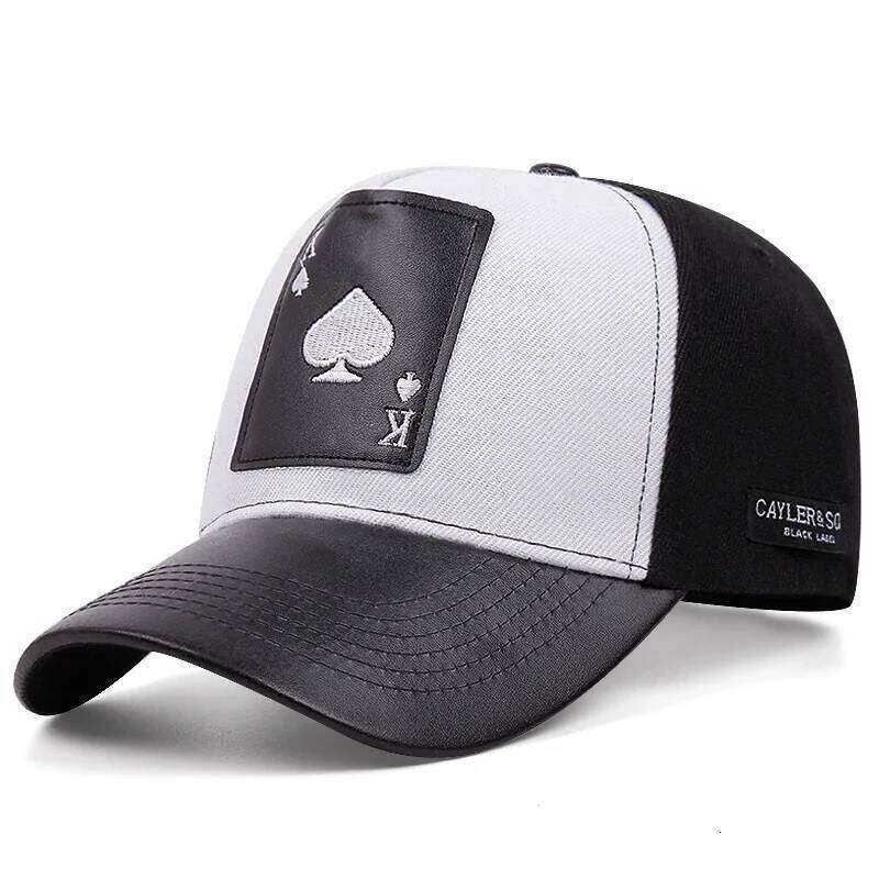 Pu Leather Playing Card Peach Heart K Embroidery Hip-hop Hats Outdoor Adjustable Casual Baseball Sunscreen Hat Hip-Hop Caps Y260304