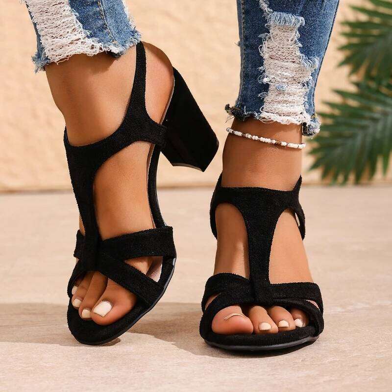 2025 New Women's One-Strap Buckle High Heel Sandals, Outdoor Toe-Exposing Anti-Slip Casual Flats