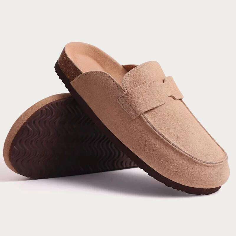Kidmi New Men Suede Soft Women Mules Summer Cork Clogs Slippers Outdoor Beach Sandals Fashion Nonslip Home Shoes