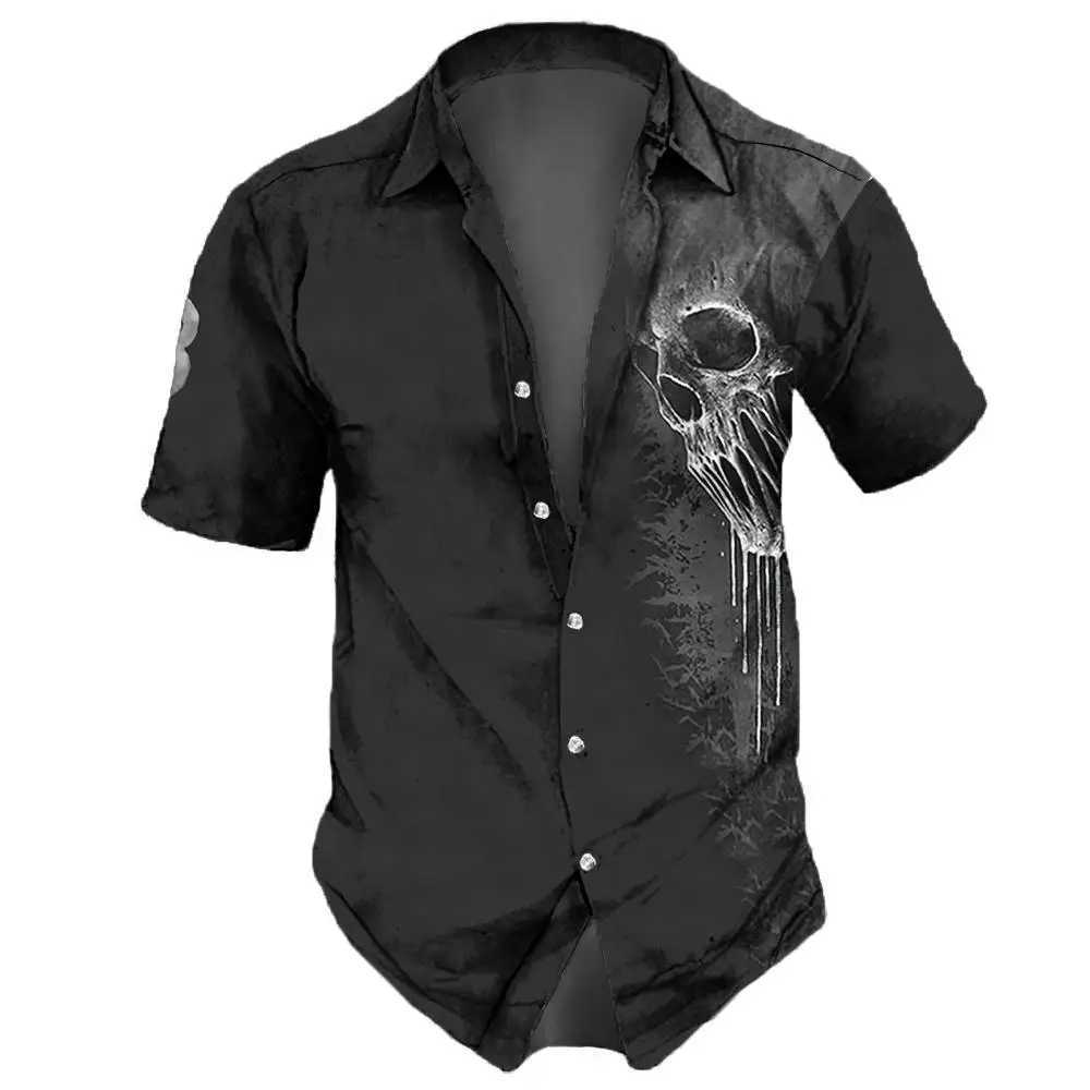 2023 Skull Mens Shirts Lapel Streetwear Vintage Shirt For Men Street Hip Hop Short Sleeve Top Party Summer Men Hawaiian Shirts M260305