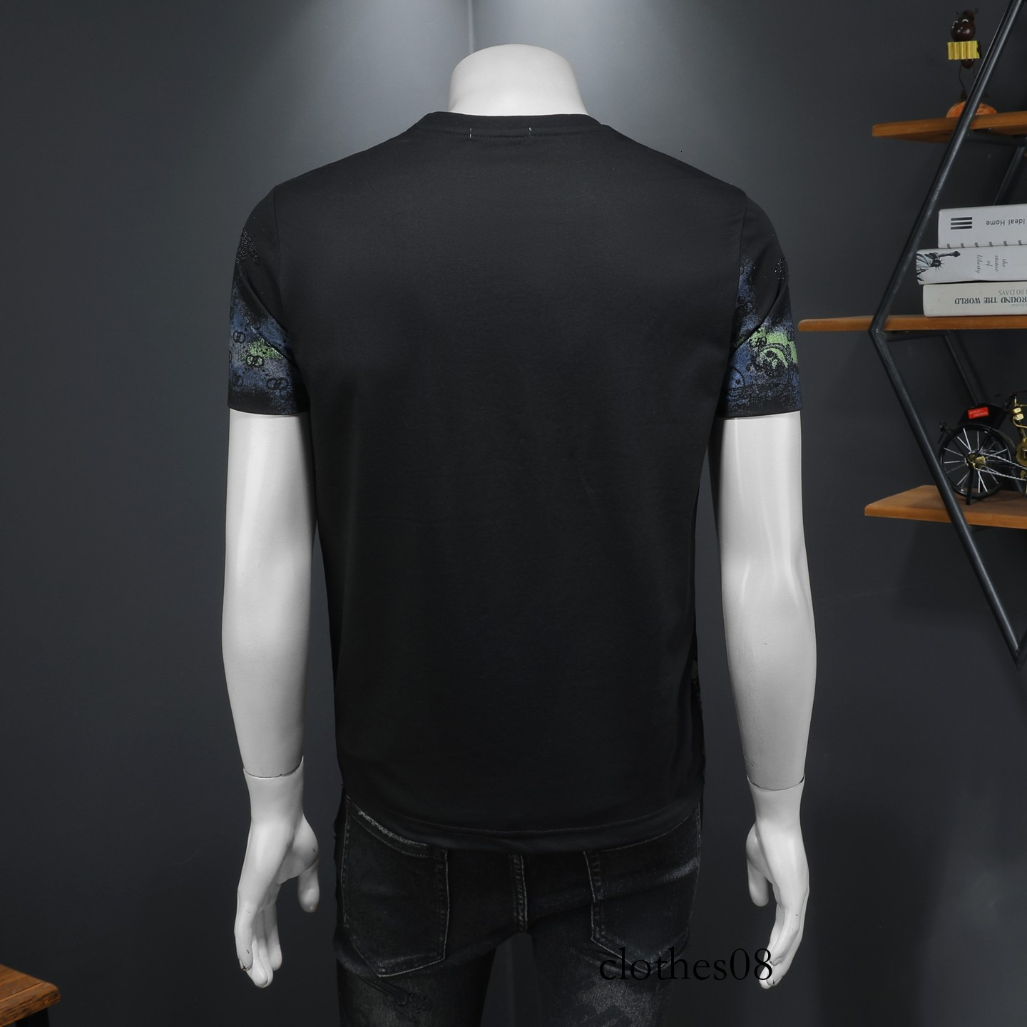 European Station 2026 Summer New Men's Short-Sleeve T-Shirt, Large Size, Round Neck, Slim Fit, Jacquard Pullover Base Shirt, Half Sleeve