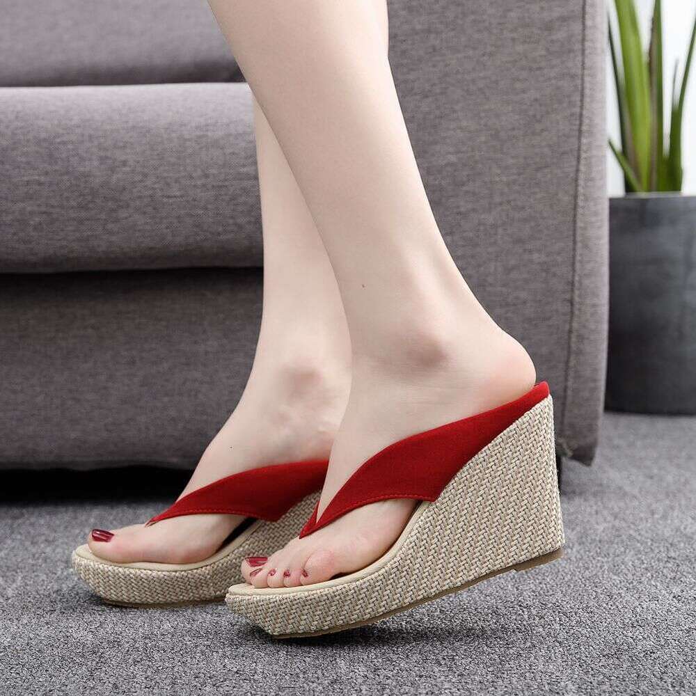 Foreign Trade Large Size Heel Slippers Waterproof Beach Toe Post Sandals Thick Sole Platform Wedge Flip Flops