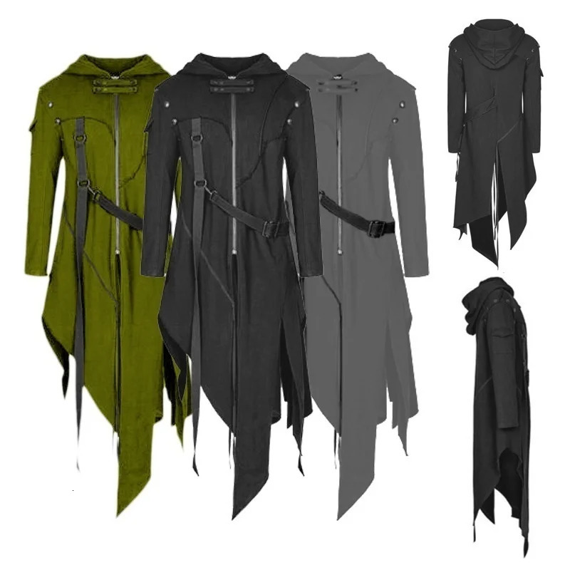 SHUJIN Men Gothic Style Hip Hop Trench Coat Hooded Cloak Mens Irregular n Long Cardigan Street Punk Vintage Jackets 260302