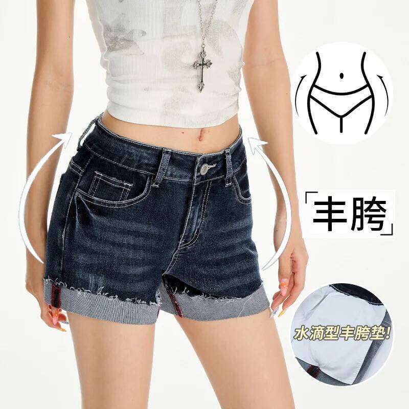 Summer New Fashion Flip The Edge Design High-waist Denim Shorts.Women's Korean Version Stretch Hip-lifting Casual Short Jeans XJ260305