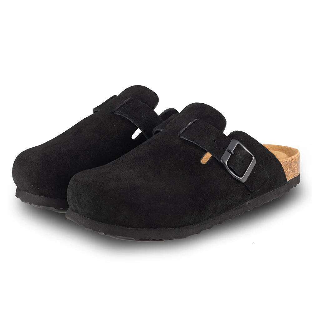 Kidmi Summer for Women Men Suede Adjustable Buckle Slip-on Cork Footbed Mules Clogs Antislip Sole Slippers Unisex
