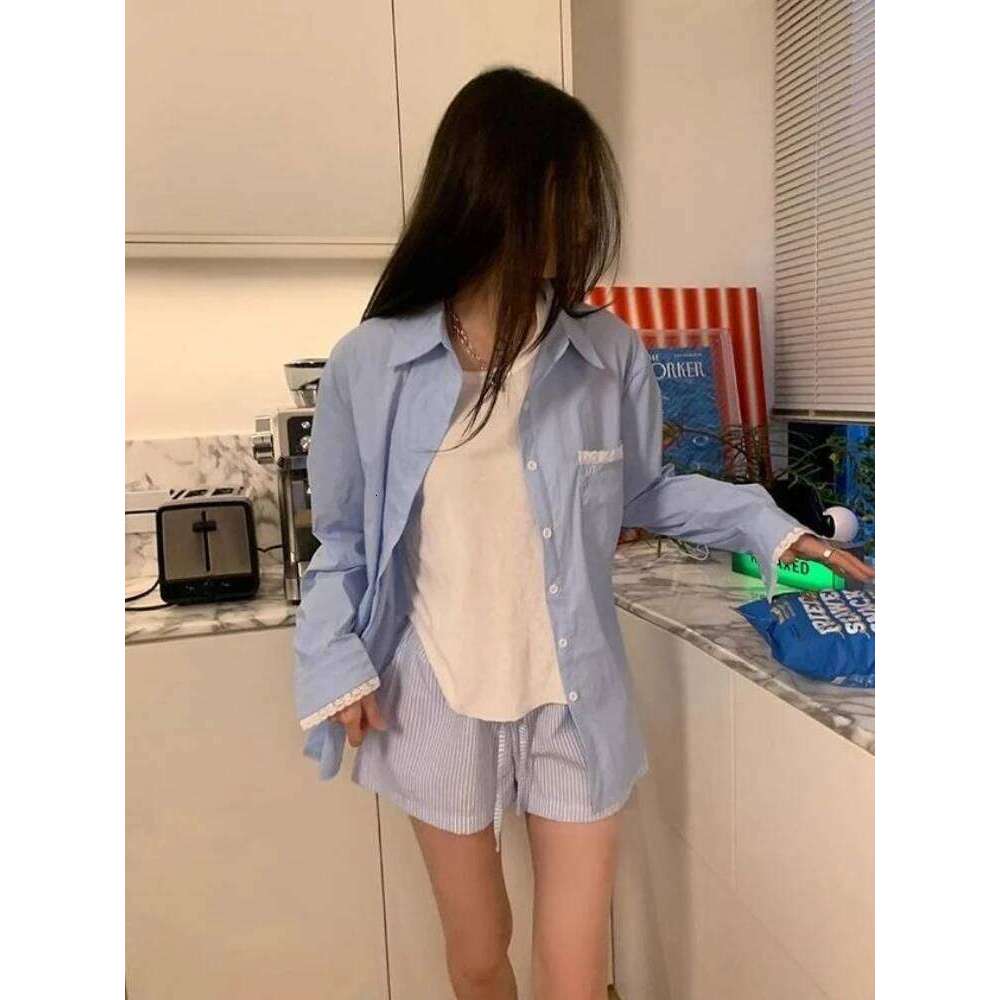 HOUZHOU Blue Striped Letter Embroidery Shorts Women Wide Leg Korean Fashion Short Pants Drawstring Baggy Casual Jorts Summer XJ260305