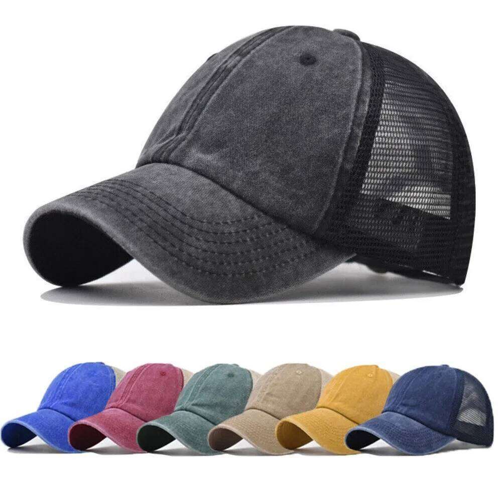 Vintage Washed Cotton Baseball Women Men UV Protection Breathable Mesh Cap Visor Adjustable Hip Hop Caps Y260304