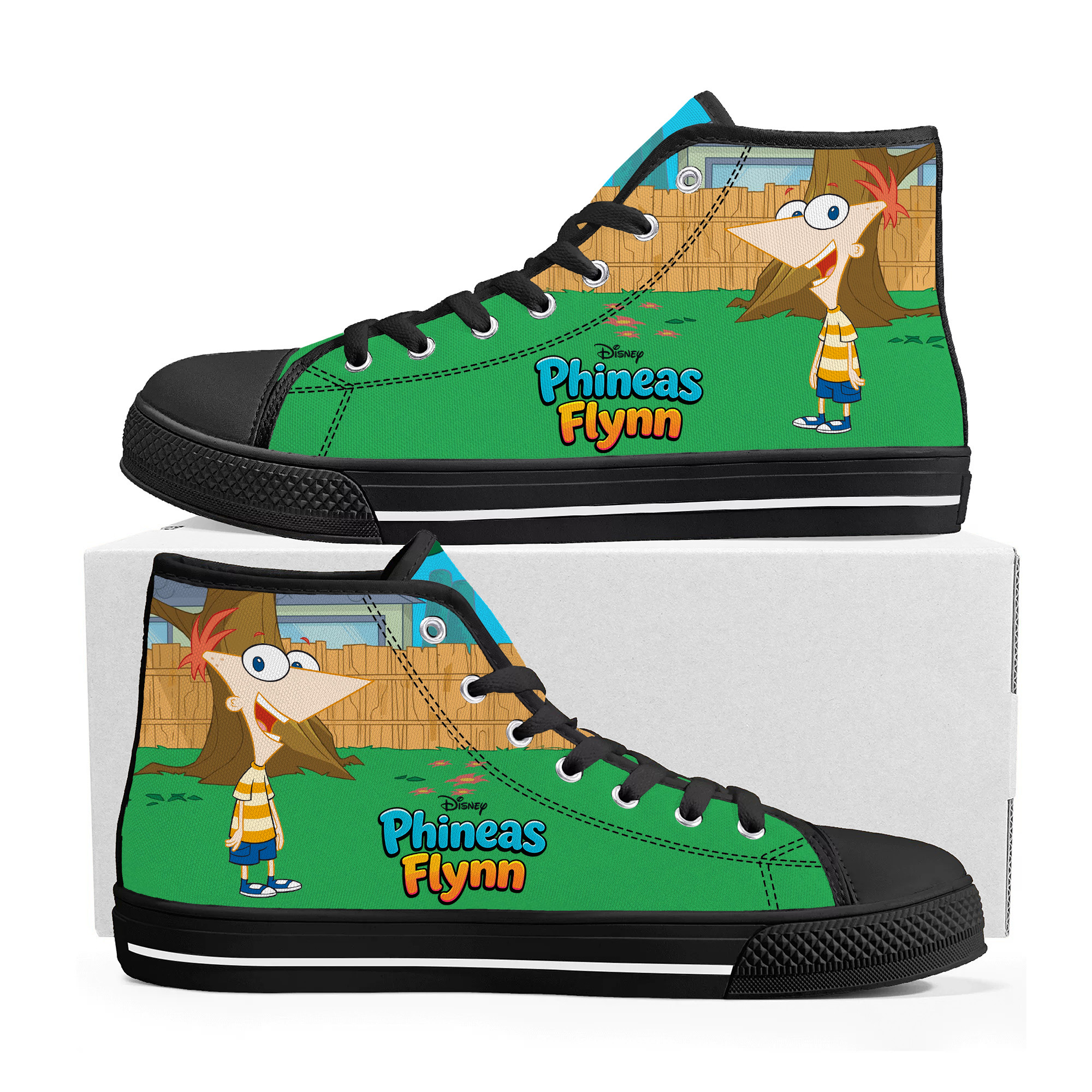 Phineas Flynn High Top Shoes Man Woman Boys Girls Disney Cartoon Phineas and Buddha Movie Sneakers Couples Children Sneaskers Your Photo Custom Shoe