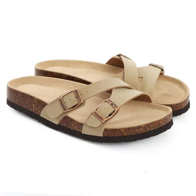 Kidmi Summer Women's Flat Cross Straps Fashion Sandals with Metal Buckle Lady Slides PVC Casual Beach Slippers