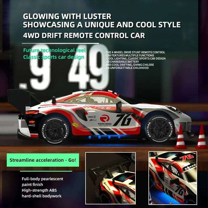 RC Drift Car 2.4G Remote Control Racing Vehicle Kids Toy 4WD High Speed Model with LED Lights Toys for Boys Children Xmas Gifts Z260304