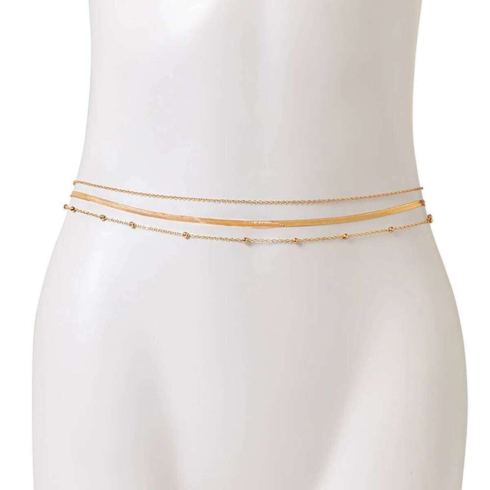 Salircon Minimalist multi-layer metal flat snake belly Waist chain Punk Metal Ball Sexy Bikini Summer Body Jewelry Gift S260304