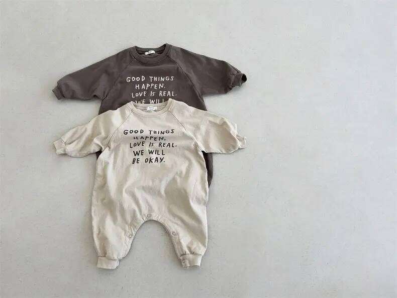 Autumn New Baby Boy Letter Print Romper Newborn Toddler Girl Long Sleeve Casual Jumpsuit Cotton Infant Loose Clothes 0-24M Z260304