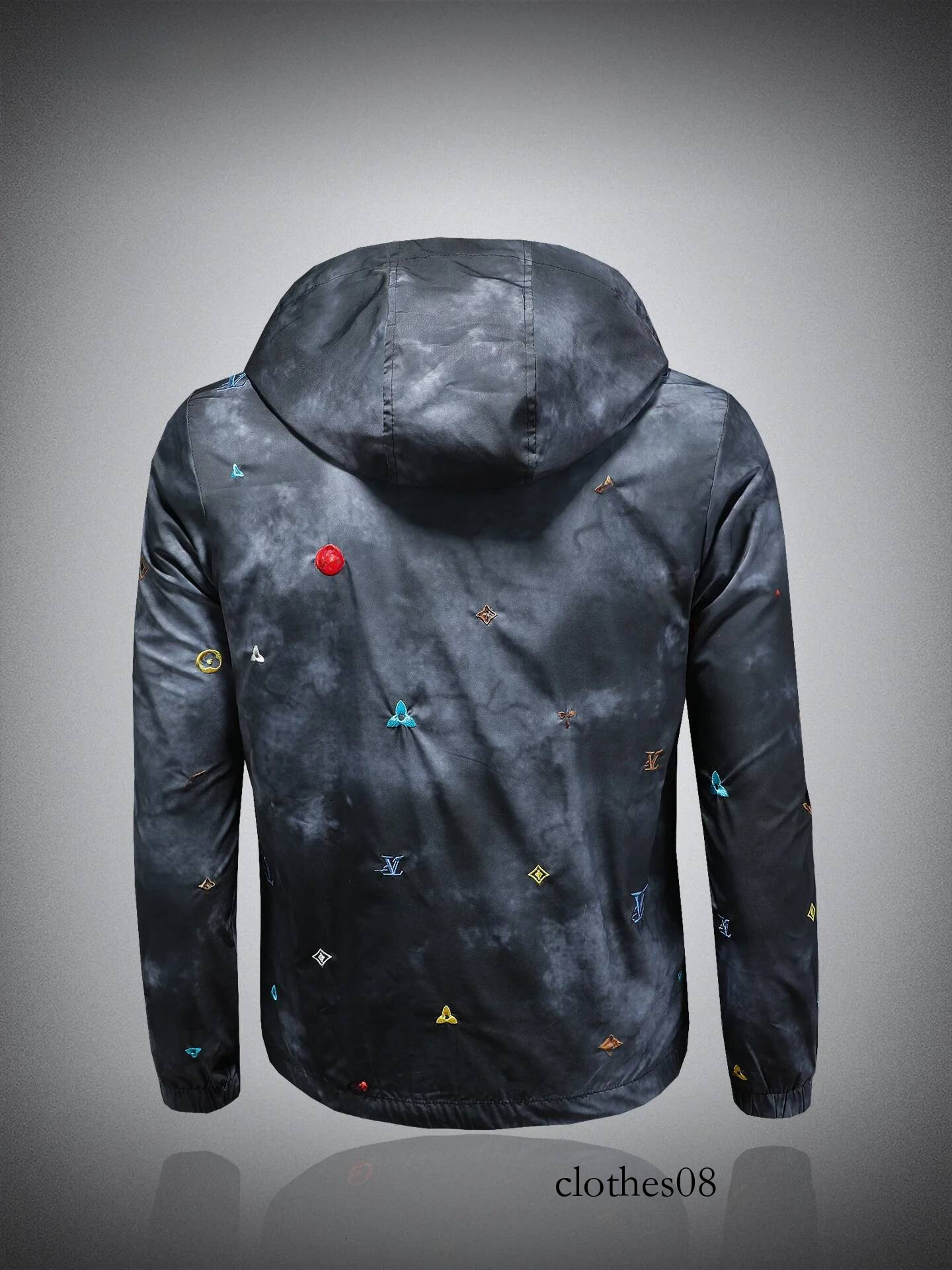 Ele Casual Men's Jaet with Hat Embroidered Faionable All-Match Spring Autumn Polyester Long Sve Zipper Closure