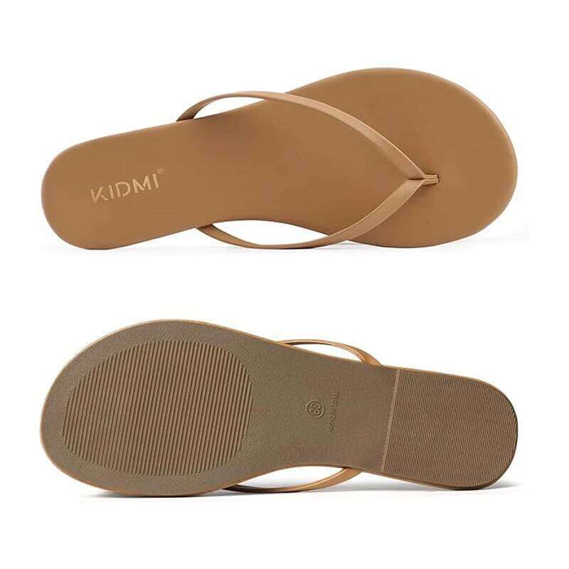 Kidmi 2026 Vegan Leather Flat Women's Summer Flip Flops for Beach Comfortable Slip-On Sandals in Trendy Colors