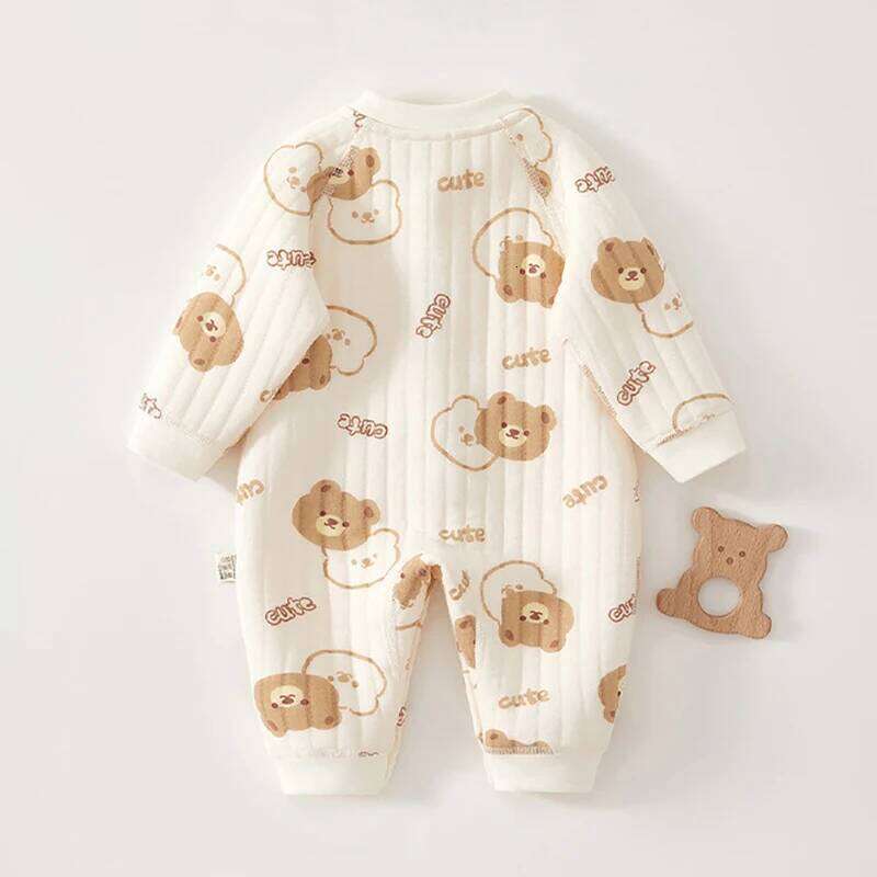 Thick Cotton Newborn Jumpsuit Cute Bear Romper Infant Crawling Clothes Winter Long Sleeved Bodysuit Boy Girl Kids Onesie Pajamas Z260304