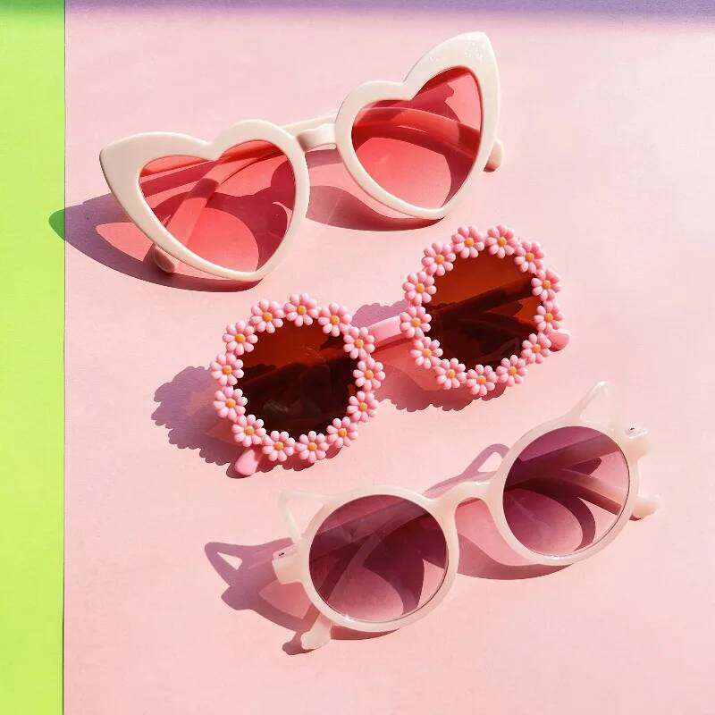 4PCS Cute Round Frame Cat-ear Shaped Fashion Trend Colorful Girls Boys Sunglasses Outdoor Sun Protection Z260304