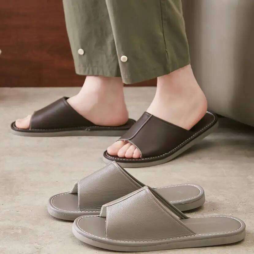 Big Size EU48 Indoor Slippers For Women Men Spring Summer House Shoes Soft Leather Anti-slip Open Toe Couples Home Floor Slides
