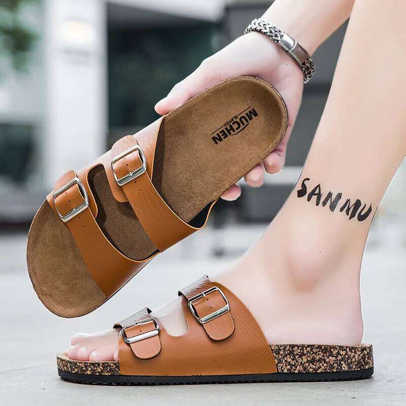 Kidmi Footbed for Women Summer Beach Double Buckle Slip-On Nonslip Men Cork Sandals