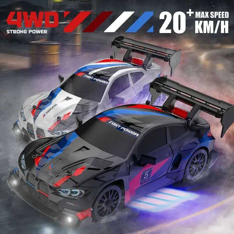New 4WD 1:24 Scale RC Drift 2.4GHz 30KM/H High Speed M4 Racing Sport Car LED Lights with Extra Tires Toy Kid Adult Gifts Z260304