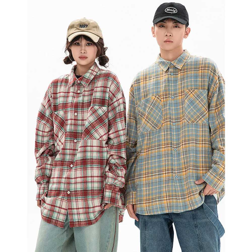 Cityboy Girls Student Loose Casual Oversize Long Sleeve Plaid Shirts Sunscreen Cardigan Men Women Shirts Campus Couple Clothing M260305