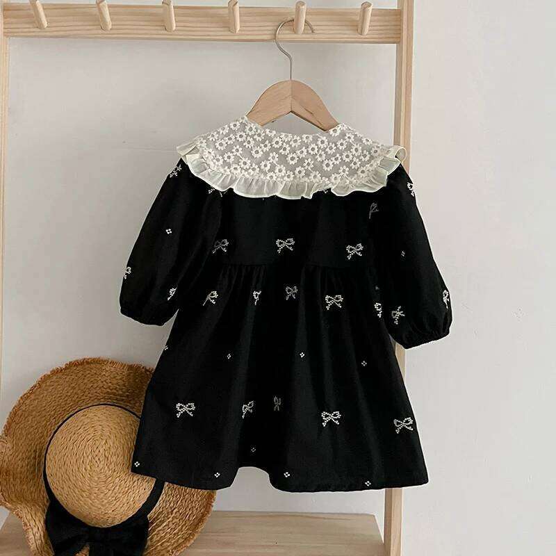 Autumn 0-6Yrs Girls Princess Butterfly Collar Baby Girl One Piece Clothes Embroidery Kids Dress Z260304