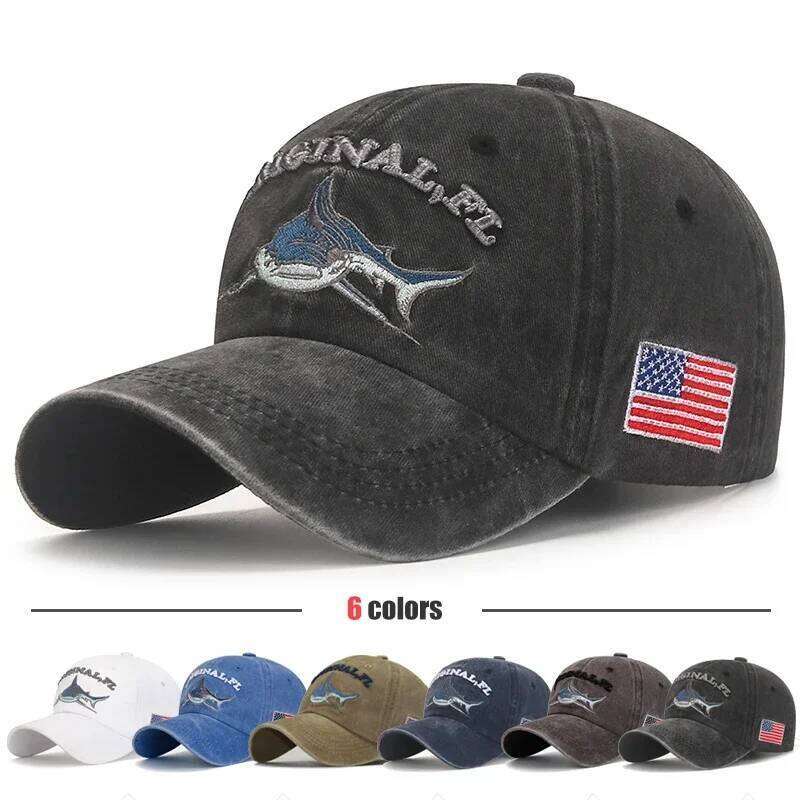 Popular Cartoon Washed Embroidered Shark Baseball Cap Y260304