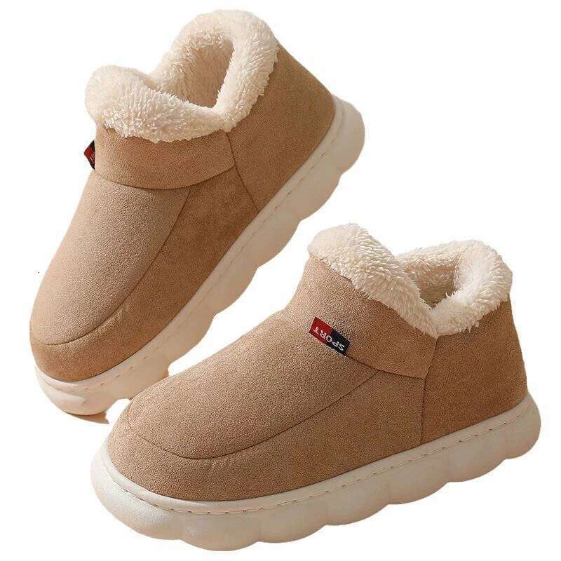 Kidmi Men Plush Platform Slippers Winter Warm Outdoor Antiskid Fluffy Soft Cotton Boots Indoor Fashion Cozy Furry Flat Home Shoe