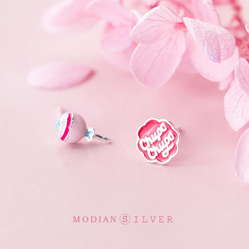 Modian Tiny Fine Candy Enamel Silver Stud Earrings Fashion Cute Romantic 925 Sterling Silver Letter Studs Ear For Women Jewelry 260303