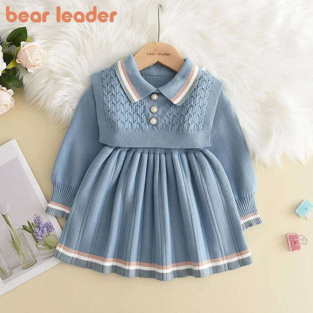 Bear Leader Autumn Winter Girls Sweater Long Sleeve Vest Stripe Party Girl Baby Retro Knitted Wool Dress Casual Vestidos Z260304