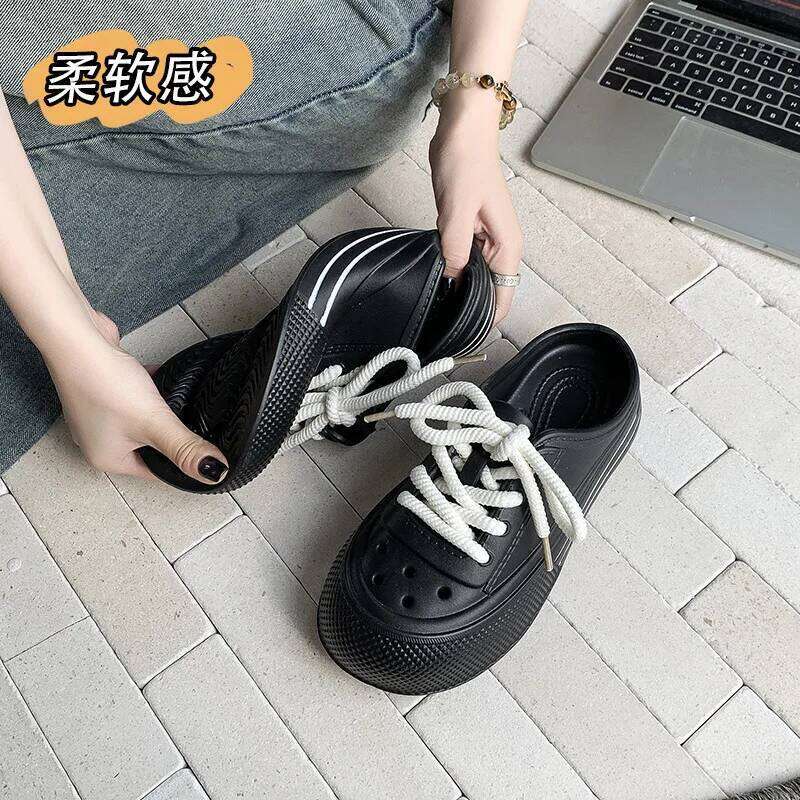 Women Fashion Clogs Lace-up Platform Slippers Summer Shoes Soft EVA Anti-slip Female Beach Street Slides Thick Sole Sandals