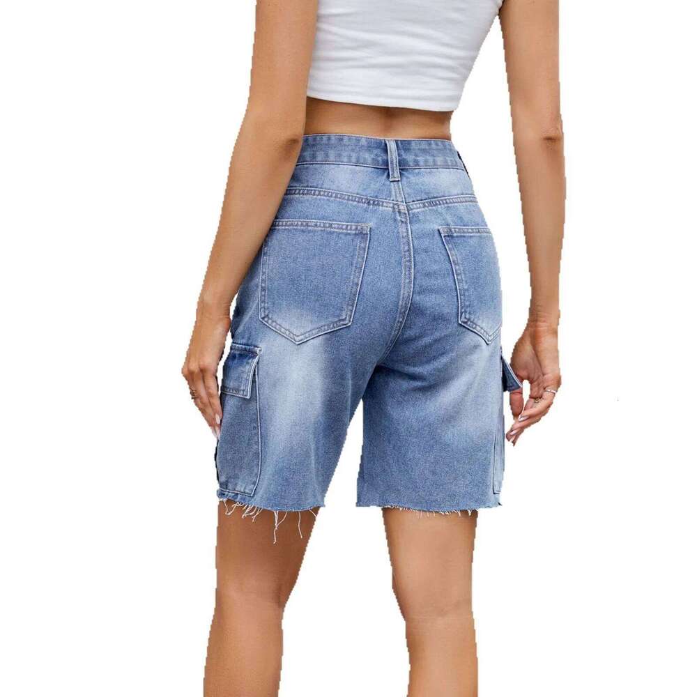 Mid-length Jeans for European and American Women in Summer.American-style Casual Straight-leg Denim Shorts with Multiple Pockets XJ260305