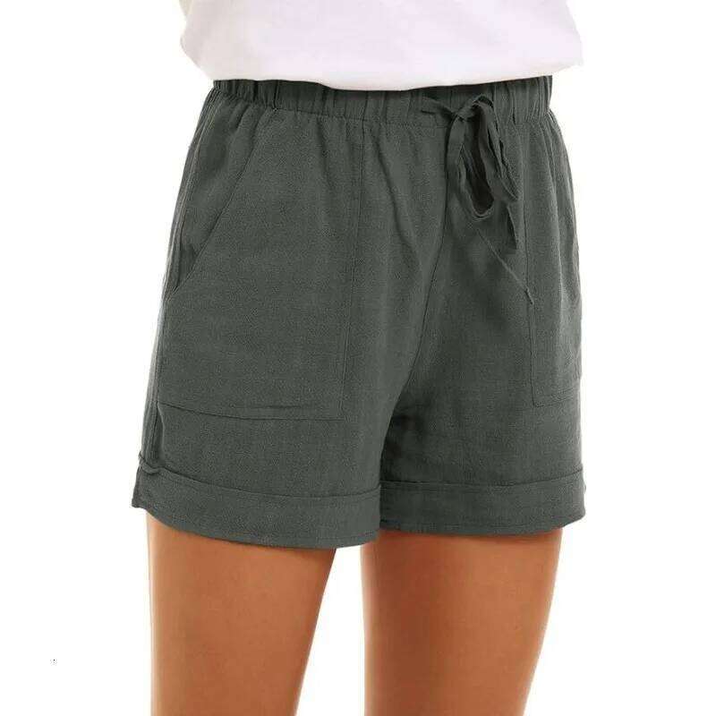2025 Summer New Women's Shorts Loose Linen Casual Pockets Solid Color High Waist Wide Leg Pants XJ260305