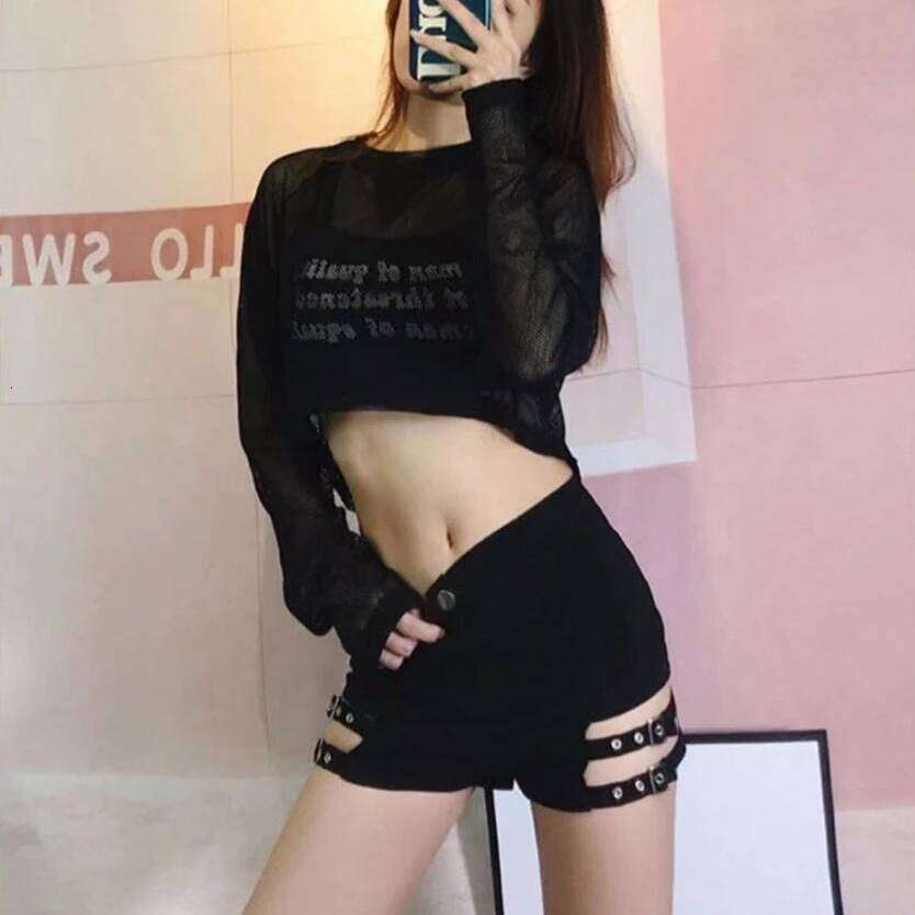 Shorts Women Hollow Out Perforated Solid Skinny High Waist Korean Style Classic Jazz K-pop Hot Girls Streetwear Chic Punk Grunge XJ260305
