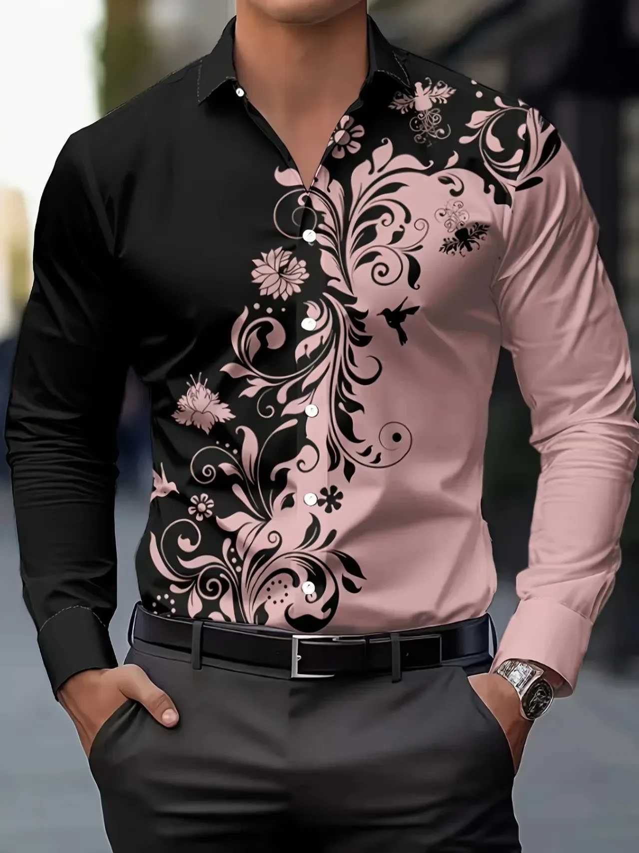 Ethnic Style Pattern Hawaiian Ethnic Wind Pattern Mens Shirt Mens Long Sleeve Simple Business Shirt Flower Comfortable Flap M260305